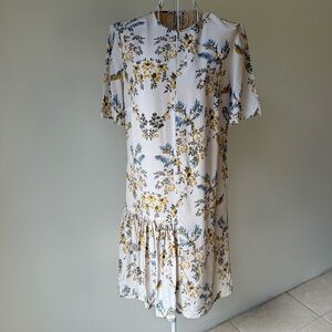 Stella McCartney Silk Floral Drop Waist Dress White Yellow Blue EU 38 pockets